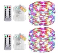 Pack of 2 Fairy Lights Wire with Timer and Remote Control, Small Fairy Lights Indoor with Battery, 10 m, 100 LEDs, IP65 Waterproof, Without Batteries for Bedroom, Wedding, Christmas, Party Decoration