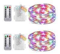 Pack of 2 Fairy Lights Wire with Timer and Remote Control, Small Fairy Lights Indoor with Battery, 5 m 50 LEDs IP65 Waterproof Without Batteries for Bedroom Wedding Christmas Party Decoration