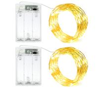 Pack of 2 fairy lights with timer 20 LEDs, small battery operated fairy lights, waterproof, battery operated for parties, Christmas, Halloween, wedding, cute bedroom decoration (warm white)