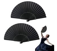 Pack of 2 Fans, Black Hand Fan, Small Hand Fan Made of Fabric for Cooling in Summer, Chinese Hand Fan, Cloth Fabric Fan for Weddings, Performance, Dance House Decorations, Summer Gift
