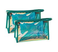 Pack of 2 Fashionable Pink Makeup Pack, PVC Bows Transparent Travel Makeup Organiser Bag Multifunctional Toiletry Bag with Zip for Women (Green), The Growing Green Lakes, Modern