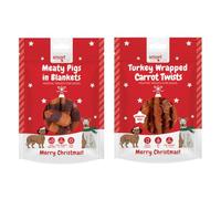 Pack of 2 Festive Pigs in Blankets & Turkey Wrapped Carrot Sticks Dog Treats - Meaty Chews with Vitamins A, C & E - Easily Digestible, Dental Care Benefits - Christmas Pet Reward Snacks