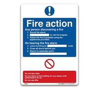 Pack of 2 Fire Action Plan Sign - A5 Self-adhesive Vinyl Sign - Fire Action Safety, Warehouse, Office and School Compliance