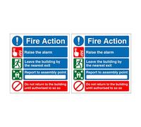 Pack of 2 Fire Action Signs Size 150mm x 150mm Self Adhesive Vinyl Stickers Clearly conveys What Action is to be Taken in The Event of a fire Ideal for All Businesses