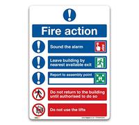 Pack of 2 Fire Action Symbolised Plan Sign - Enhance Fire Safety with Clear Instructions - A5 210 x 148 mm Self-adhesive Vinyl Sticker for Effective Fire Action Safety