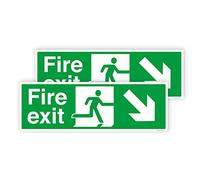 Pack of 2 Fire Exit Signs (300 x 100 mm) Waterproof Down Right Self Adhesive Fire Exit Sign Stickers Sara Prints®