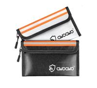 Pack of 2 Fireproof Bags with Reflective Strips, 20 x 13 cm, Practical Small Fireproof Money Bag for Documents, Cash and Valuables, 5200°F Heat-Resistant, Waterproof, Black Silver