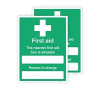 Pack of 2 First Aid Signs Self adhesive Waterproof Vinyl 150mmx200mm V1129