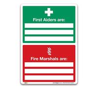 Pack of 2 First Aiders and Fire Marshals Sign - A5 Self-Adhesive Vinyl 210 x 148mm - Essential Fire Marshall Sign - Indoor and Outdoor Use in Workplaces, Offices, Businesses - UK Law Compliant