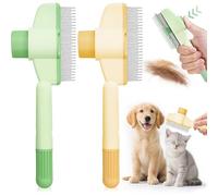 Pack of 2 Flea Combs for Cats and Dogs, Self-Cleaning Flea Comb and Grooming Brush for Pets, Cat Dog Detangling Comb, Cat Brush with Release Button, for Cleaning Loose Knotted Fur