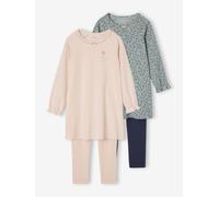 Pack of 2 Floral Nighties + Leggings for Girls pale pink