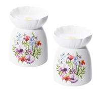 Pack of 2 Floral Wax Melt Burners, 11cm White Ceramic Tealight Oil Burners