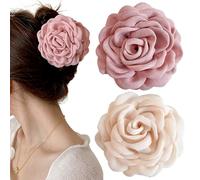 Pack of 2 Flower Hair Clips, Hawaiian Chiffon Pink Flower Hair Clips, Women's Apricot Hair Clips, Flowers Fabric, Silk, Rose Flower Hair Clip, Claw Clip, Tulle Floral Hair Clips, Hair Clip, Summer