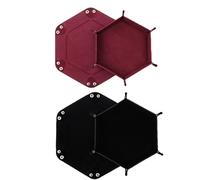 Pack of 2 Foldable Dice Boards, Double-Sided Dice Board, Velvet Foldable Dice Tray, Hexagon Dice Plate, Leather Dice Boards for RPG DND Dragons Dice Games (Wine Red - Black)