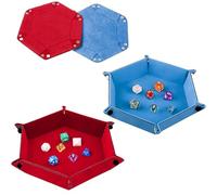 Pack of 2 Foldable Dice Boards Velvet Double-Sided Dice Board Thickened and Durable Dice Tray Hexagon Leather Suitable for Dice Table Games and Storage Small Items (Red, Blue)