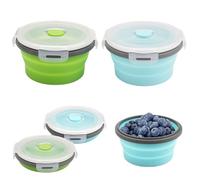 Pack of 2 Foldable Silicone Bowls with Lid, 350 ml Portable Camping Food Storage Boxes, Round Silicone Collapsible Container, Foldable Food Storage Boxes, Silicone Lunch Boxes for School, Hiking