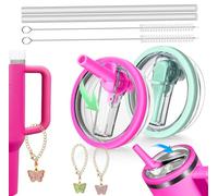 Pack of 2 for Stanley Cup Lids, Leak-Proof, with 2 x Straws and 1 x Straw Brush, Reusable Replacement Lid, Compatible with Stanley Quencher H2.0 40 oz Cup