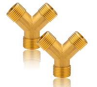 Pack of 2 G1/2 Inch Brass 2-Way Water Connection Distributor, 1/2 Inch Y Piece Brass 2-Way Distributor, DN15 Brass Distributor AG x AG for Hot and Cold Water Supply, Drinking Water