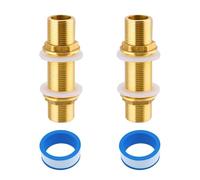 Pack of 2 G3/4 brass bulkhead fittings, 10 cm male threaded pipe, hose fitting, water butt fitting for taps, water barrels, water tanks, water towers and water pumps