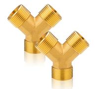 Pack of 2 G3/4 Inch Brass 2-Way Water Connection Distributor, 3/4 Inch Y Piece Brass 2-Way Distributor, DN20 Brass Distributor AG x AG for Hot and Cold Water Supply, Drinking Water