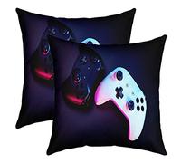 Pack of 2 Gamer Decorative Throw Pillow Covers Gaming Gamepad Square Cushion Case Set for Living Room Game Room Decor Colorful Game Console Controller White Black Pillow Cases Pillowcases 16x16 Inch