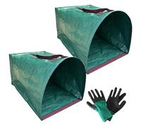 Pack of 2 Garden Bags Leaf Bags Garden Waste Bags Garden Bags Leaf Bags Green Cutting Bags with Gloves for Garden Waste Green Cuttings Leaf Collection Outdoor Lawn Surface