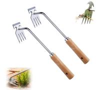 Pack of 2 Gardening Hand Weed Cutters, Stainless Steel Weeder with Wooden Handle, Weed Remover Device, Robust Garden Hoe for Removing Weeds and Loosening the Soil, Practical Garden Whoe