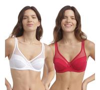 Pack of 2 Generous Bras in Organic Cotton Cherry Red+White
