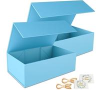 Pack of 2 Gift Boxes, 24 x 15 x 7.6 cm Gift Boxes for Presents with Lids Magnetic Closure Rectangle Collapsible for Groomsman Proposal Box, Wedding, Christmas, Halloween, Birthday Gift Packing (Blue)