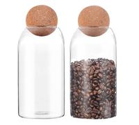 Pack of 2 Glass Food Storage Jars with Ball Cork Lid 800 ml Glass Storage Jars, Storage Jars with Lid, Airtight Glass Container Glasses with Cork Ball, for Coffee, Spices, Tea, Beans, Sugar
