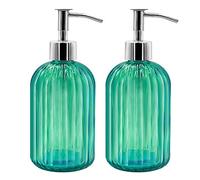 Pack of 2 Glass Soap Dispenser with Pump, 400 ml Liquid Soap Dispenser for Washing-Up Liquid, Shampoo and Lotion, Refillable Soap Dispenser for Kitchen, Bathroom, Laundry Room (Green)