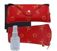 Pack of 2 glasses cases. One to carry on the belt and another to carry in pocket, bag or car. Includes 2 cloths and empty bottle for your glasses cleaning liquid. Unisex case., Red 2, M