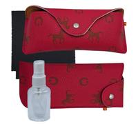 Pack of 2 glasses cases. One to carry on the belt and another to carry in pocket, bag or car. Includes 2 cloths and empty bottle for your glasses cleaning liquid. Unisex case., fuchsia, M