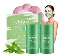 Pack of 2 Green Mask Stick with Cloud Hair Band, Green Tea Cleansing Mask Stick, Deep Cleansing Smearing Mask, Pore Refining and Moisture Balance, Green Tea Purifying Clay Mask for All Skin Types