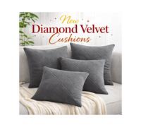 (Pack of 2 Grey) Diamond Embossed Velvet Filled Cushions-18x18in Soft Sofa Cushions-Premium and Luxury Quality