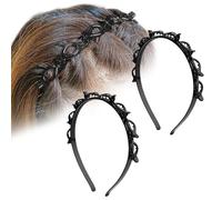 Pack of 2 Hair Bands with Clips, Hair Hoop Women, Double Bangs Hairstyle Plastic Braided Hair Band Clip, Double Blanket Hair Band, Children Girls Headband Hair Bands Hair Accessories Fascinator Black