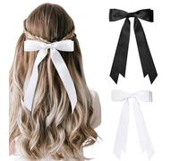 Pack of 2 Hair Bow Clips for Women, Black White Bow Hair Clip, Hair Bow, Long Tail, Duck Bill Hair Clips, Bow, Hair Clip, School Jewellery, Gifts for Women