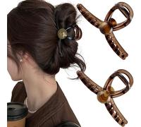 Pack of 2 Hair Clips Large Coffee Brown Colour Hair Clips Women's Vintage Hair Clips with Pearl 11 cm Large Hair Clip Big Claw Clip Cute Bead Hair Clip Hair Clips Cute Hair Clips Hair Accessories