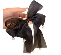 Pack of 2 Hair Clips with Large Bow, Long Tail Band Hairpins, French Plain Hair Clip, Soft Silky Hair Accessories of the 90s for Women, Black