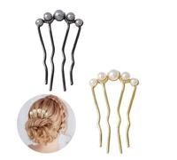 Pack of 2 Hair Comb for Plucking Hair, Hair Pin Gold, Hair Clips Women's French, Hair Pins Beads Hair Accessories Wedding U-shaped, Hair Beads for Cliping, French Pin, Hair Fork, Brut Hair Accessories
