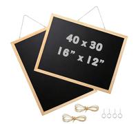 Pack of 2 Hanging Chalkboard 30 x 40 cm, A3 Chalkboard with Wooden Frame, Slate Board for Writing on with Sheep Nails, Hemp Rope, Wipe Clean Board for Kitchen, School, Office, School, Black