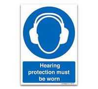 Pack of 2 Hearing protection must be worn A6 148 x 105mm 1mm Rigid Plastic Mandatory Safety Sign