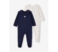 Pack of 2 "Hearts" Sleepsuits for Newborns navy blue