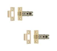 Pack of 2 Heavy Duty Electro Brass 3 Inch Fire Rated CE Approved Bolt Through Tubular Latch Wooden Door Security Mortice Lock 75mm for Internal and External Doors