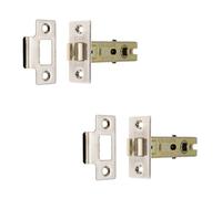 Pack of 2 Heavy Duty Nickel Plated 3 Inch Fire Rated CE Approved Bolt Through Tubular Latch Wooden Door Security Mortice Lock 75mm for Internal and External Doors