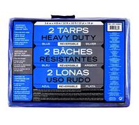Pack of 2 Heavy Duty Tarps Reversible Blue Silver Plastic Corner Bars 3.6 x 4.8m