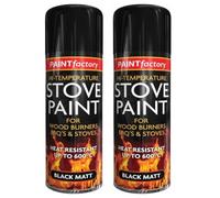 Pack of 2 High Temperature Heat Resistant Matt Black Stove Spray Paint 400ML for Wood Burners, BBQ's & Stoves