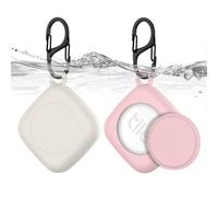 Pack of 2 Holder for Tile Mate (2022), MOWYEOK Silicone GPS Tracker, Hidden Waterproof Holder, with Key Ring, Suitable for Keys, Wallet, Luggage (White + Pink)