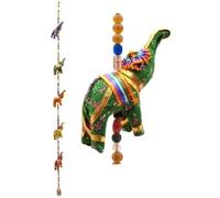 Pack of 2 INDIA DOOR HANGING ELEPHANT DECORATION ELEPHANTS STRINGED TOGETHER WITH BEADS AND BRASS BELL AT END