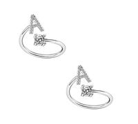 Pack of 2 Initial Letter Rings A-Z Cubic Zirconia Rings Adjustable Rings for Stackable Women Teen Girls Birthday Christmas Bridesmaid Marriage Proposal Gifts